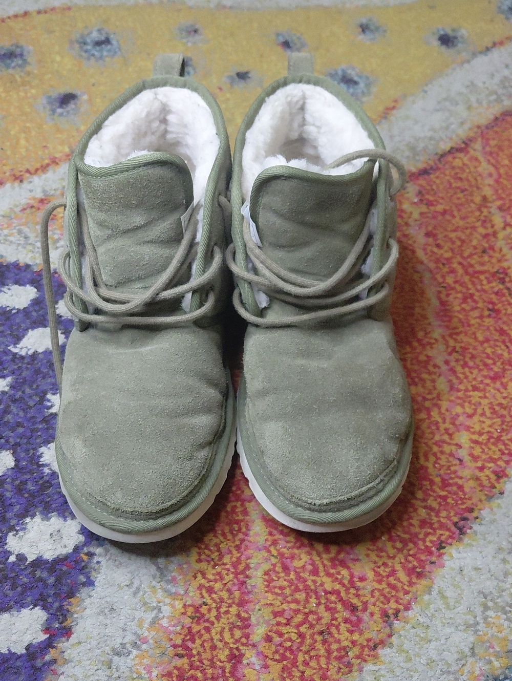 UGG Olive Suede Lace-Up Shearling Ankle Boots